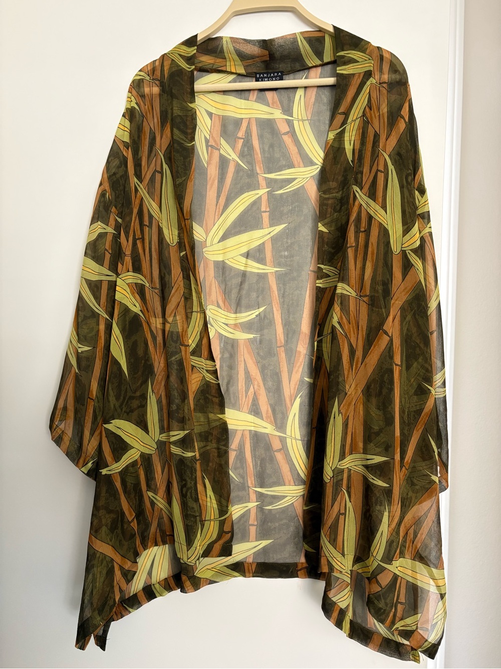 Banjara Silk Sheer Kimono in Olive, Tan & Yellow